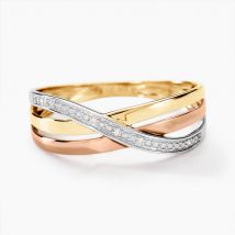 Bague Cramitia Or Tricolore Diamant - Pour Femme - Pierre en Diamant de forme Ronde - Motif Vague - Histoire d'Or