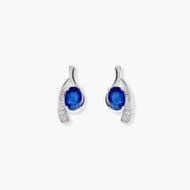 Bijoux D'oreilles Emotion Or Blanc Saphir Diamant - Pour Femme - Pierre en Saphir de forme Ovale - Motif Ovale - Histoire d'Or