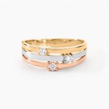 Bague Superposition Or Tricolore Diamant - Pour Femme - Pierre en Diamant de forme Ronde - Histoire d'Or