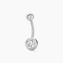 Piercing De Nombril Santuzza Acier Blanc Verre - Pour Femme - Pierre en Verre de forme Ronde - Histoire d'Or