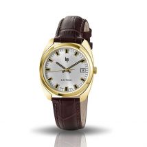 Montre Lip Général De Gaulle Argenté - Boîtier Jaune - Cadran Argenté - Bracelet Marron - Mécanisme en Quartz - Pour Homme - Histoire d'Or