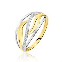 Bague Volcania Or Bicolore Diamant - Pour Femme - Pierre en Diamant de forme Ronde - Motif Vague - Histoire d'Or