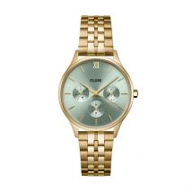 Montre Cluse Minuit Multifunction Vert - Boîtier Jaune - Cadran Vert - Bracelet Doré - Mécanisme en Quartz - Pour Femme - Histoire d'Or