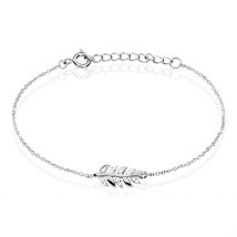 Bracelet Argent Blanc Jade Oxydes De Zirconium Blancs - Pour Femme - Pierre en Oxyde de Zirconium de forme Ronde - Motif Feuille - Histoire d'Or