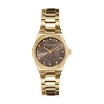 Montre Olivia Burton Mini Hexa Marron - Boîtier Jaune - Cadran Marron - Bracelet Doré - Mécanisme en Quartz - Pour Femme - Histoire d'Or