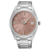 Montre Seiko Classique Rose - Boîtier Blanc - Cadran Rose - Bracelet Argenté - Mécanisme en Quartz - Pour Homme - Histoire d'Or
