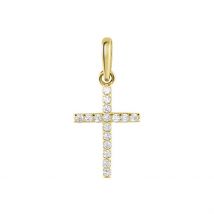 Pendentif Allen Or Jaune Oxyde De Zirconium - Pour Famille - Pierre en Oxyde de Zirconium de forme Ronde - Motif Croix religieuse - Histoire d'Or