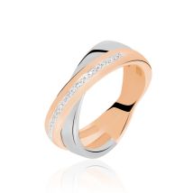 Bague Andrette Or Bicolore Diamant - Pour Femme - Pierre en Diamant de forme Ronde - Histoire d'Or