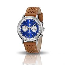 Montre Lip Rallye Bleu - Boîtier Blanc - Cadran Blanc - Bracelet Marron - Mécanisme en Quartz - Pour Homme - Histoire d'Or