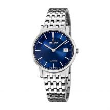Montre Festina Swiss Made 29 Bleu London - Boîtier Blanc - Cadran Blanc - Bracelet Argenté - Mécanisme en Quartz - Pour Femme - Histoire d'Or