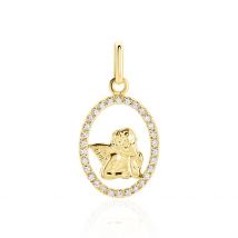 Pendentif Engin Or Jaune Oxyde De Zirconium - Pour Femme - Pierre en Oxyde de Zirconium de forme Ronde - Motif Ange - Histoire d'Or