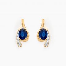 Bijoux D'oreilles Emotion Or Jaune Saphir Diamant - Pour Femme - Pierre en Saphir de forme Ovale - Motif Ovale - Histoire d'Or