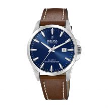 Montre Festina Swiss Made 41 Bleu London - Boîtier Blanc - Cadran Blanc - Bracelet Marron - Mécanisme en Quartz - Pour Homme - Histoire d'Or