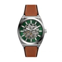 Montre Fossil Everett Vert - Boîtier Blanc - Cadran Vert - Bracelet Marron - Mécanisme en Automatique - Pour Homme - Histoire d'Or