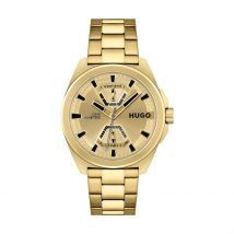 Montre Hugo Expose Doré - Boîtier Jaune - Cadran Champagne - Bracelet Doré - Mécanisme en Quartz - Pour Homme - Histoire d'Or