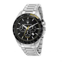 Montre Maserati Traguardo Noir - Boîtier Blanc - Cadran Noir - Bracelet Argenté - Mécanisme en Quartz - Pour Homme - Histoire d'Or
