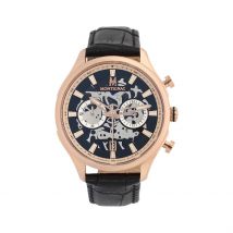 Montre Montignac Round Multifonction Noir - Boîtier Rose - Cadran Noir - Bracelet Noir - Mécanisme en Quartz - Pour Homme - Histoire d'Or