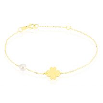 Bracelet Trefle Or Jaune Perle De Culture - Pour Enfant - Pierre en Perle de culture de forme Ronde - Motif Trèfle - Histoire d'Or