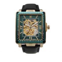 Montre Montignac Square Automatique Vert - Boîtier Jaune - Cadran Vert - Bracelet Noir - Mécanisme en Automatique - Pour Homme - Histoire d'Or