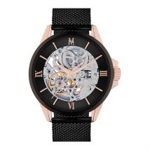 Montre Montignac Round Automatique Noir - Boîtier Rose - Cadran Noir - Bracelet Noir - Mécanisme en Automatique - Pour Homme - Histoire d'Or
