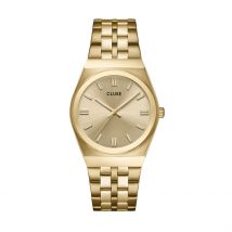 Montre Cluse Retro 70's Doré - Boîtier Jaune - Cadran Champagne - Bracelet Doré - Mécanisme en Quartz - Pour Femme - Histoire d'Or
