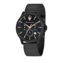Montre Maserati Epoca Noir - Boîtier Noir - Cadran Noir - Bracelet Noir - Mécanisme en Quartz - Pour Homme - Histoire d'Or