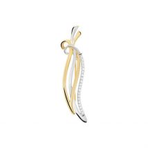 Broche Annaline Plaqué Or Jaune Oxyde De Zirconium - Pour Femme - Pierre en Oxyde de Zirconium de forme Ronde - Motif Feuille - Histoire d'Or