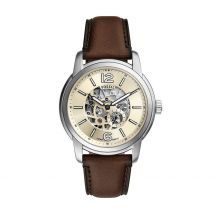 Montre Fossil Heritage Crème - Boîtier Blanc - Cadran Tricolore - Bracelet Marron - Mécanisme en Automatique - Pour Homme - Histoire d'Or