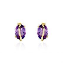 Boucles D'oreilles Puces Or Jaune Prudencia Améthystes - Pour Femme - Pierre en Amethyste de forme Ovale - Histoire d'Or