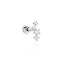 Piercing D'oreille Unitaire Roseau Argent Blanc Oxyde De Zirconium - Pour Femme - Pierre en Oxyde de Zirconium de forme Ronde - Histoire d'Or