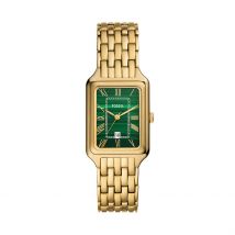 Montre Fossil Raquel Vert - Boîtier Jaune - Cadran Vert - Bracelet Doré - Mécanisme en Quartz - Pour Femme - Histoire d'Or