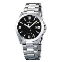 Montre Festina Classics Noir - Boîtier Blanc - Cadran Noir - Bracelet Argenté - Mécanisme en Quartz - Pour Homme - Histoire d'Or