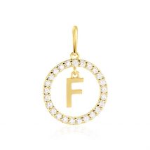 Pendentif Gabe Or Jaune Oxyde De Zirconium - Pour Femme - Pierre en Oxyde de Zirconium de forme Ronde - Motif F - Histoire d'Or