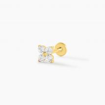 Piercing Alcea Titane Doré Oxyde De Zirconium - Pour Femme - Pierre en Oxyde de Zirconium de forme Ronde - Motif Fleur - Histoire d'Or