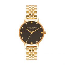 Montre Olivia Burton Classics Noir - Boîtier Jaune - Cadran Noir - Bracelet Doré - Mécanisme en Quartz - Pour Femme - Histoire d'Or