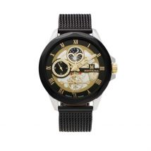 Montre Montignac Round Noir - Boîtier Blanc - Cadran Noir - Bracelet Noir - Mécanisme en Quartz - Pour Homme - Histoire d'Or
