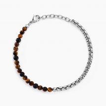 Bracelet Acier Blanc Christiano œil De Tigre Onyx - Pour Homme - Pierre en Onyx de forme Ronde - Motif Boule - Histoire d'Or