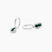 Créoles Serafine Argent Blanc Malachite Oxyde De Zirconium - Pour Femme - Pierre en Malachite de forme Rectangle - Motif Rectangle - Histoire d'Or