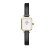Montre Daniel Wellington Quadro Mini Blanc - Boîtier Jaune - Cadran Blanc - Bracelet Noir - Mécanisme en Quartz - Pour Femme - Histoire d'Or