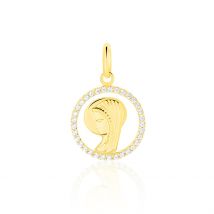 Pendentif Vierge Rond Diamante Or Jaune Oxyde De Zirconium - Pour Famille - Histoire d'Or