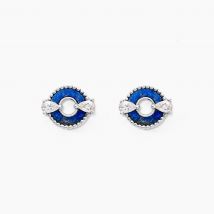Boucles D'oreilles Puces Serafine Argent Lapis Lazuli Oxyde - Pour Femme - Pierre en Lapis lazuli de forme Ovale - Motif Cercle - Histoire d'Or