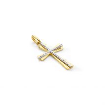Pendentif Crocetta Or Jaune Oxyde De Zirconium - Pour Famille - Pierre en Oxyde de Zirconium de forme Ronde - Motif Croix religieuse - Histoire d'Or