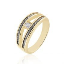 Bague Ylianna Laiton Bicolore Oxyde De Zirconium - Pour Femme - Pierre en Oxyde de Zirconium de forme Carré - Motif Carrée - Histoire d'Or