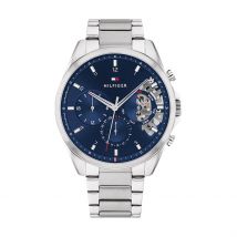 Montre Tommy Hilfiger Baker Bleu - Boîtier Argenté - Cadran Azur - Bracelet Argenté - Mécanisme en Quartz - Pour Homme - Histoire d'Or