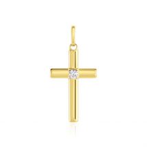 Pendentif Cornell Or Jaune Oxyde De Zirconium - Pour Famille - Pierre en Oxyde de Zirconium de forme Ronde - Motif Croix religieuse - Histoire d'Or