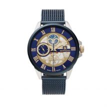 Montre Montignac Round Bleu - Boîtier Blanc - Cadran Blanc - Bracelet Bleu - Mécanisme en Quartz - Pour Homme - Histoire d'Or