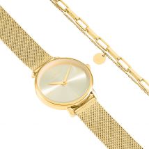 Coffret De Montre Codhor Amele Doré - Boîtier Jaune - Cadran Champagne - Bracelet Doré - Mécanisme en Quartz - Pour Femme - Histoire d'Or