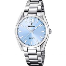 Montre Festina Boyfriend Bleu - Boîtier Blanc - Cadran Blanc - Bracelet Argenté - Mécanisme en Quartz - Pour Femme - Histoire d'Or