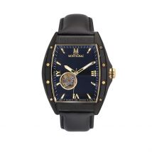 Montre Montignac Tonneau Automatique Noir - Boîtier Noir - Cadran Noir - Bracelet Noir - Mécanisme en Automatique - Pour Homme - Histoire d'Or