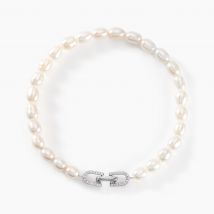 Bracelet Onassis Argent Blanc Perle De Culture Oxyde De Zirconium - Pour Femme - Pierre en Perle de culture de forme Grain de riz - Histoire d'Or
